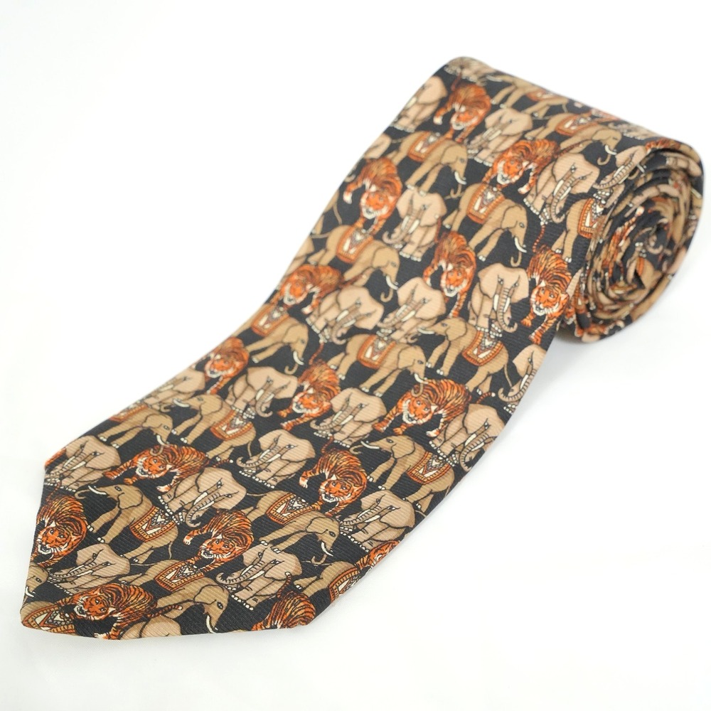 BROOKS BROTHERS Makers Men's 100% Silk Necktie USA Designer ANIMALS Black/Gray